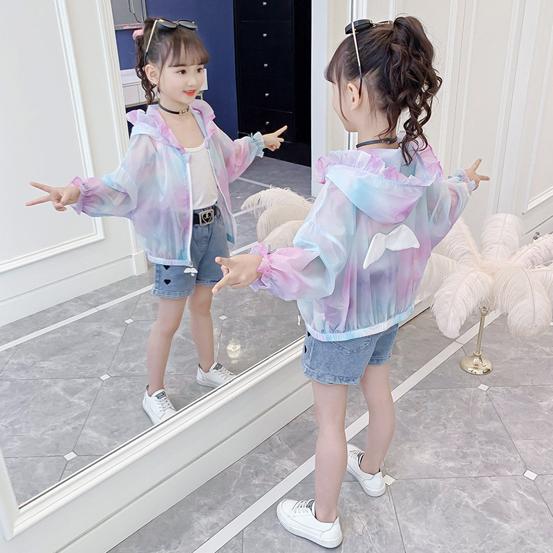 South Korean girl's summer clothing slim fit sunscreen 2021 new ice silk summer breathable air conditioning cardiovert girl jacket children