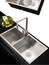 Kitchen basin manual sink double groove 3 5mm table basin stainless steel washing dishes reverse left small right large