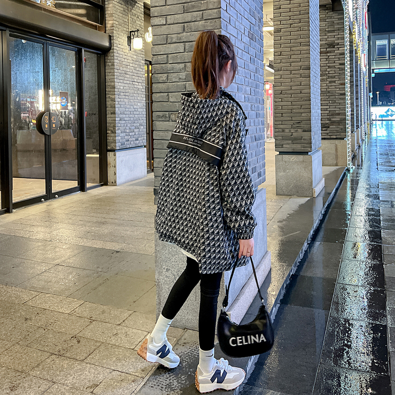 Houndstooth Short Coat for Petite Women, 2026 Spring New Style, Casual, Loose, Slimming, High-End Hooded Trench Coat for Women