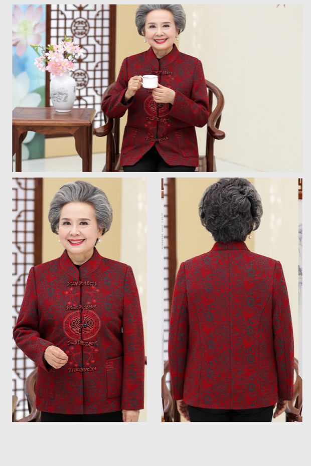 Bà mặc áo mùa xuân và mùa thu Áo khoác nữ 60-70 tuổi Quần áo bà già rộng rãi Quần áo bà già áo kiểu nữ đẹp tuổi 40