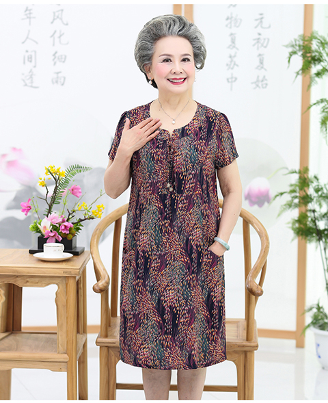 Bà ngoại mùa hè mới trung niên và người già đầm ngắn tay váy cotton lụa mẹ già phần dài - Quần áo của mẹ mẫu áo sơ mi cho u60