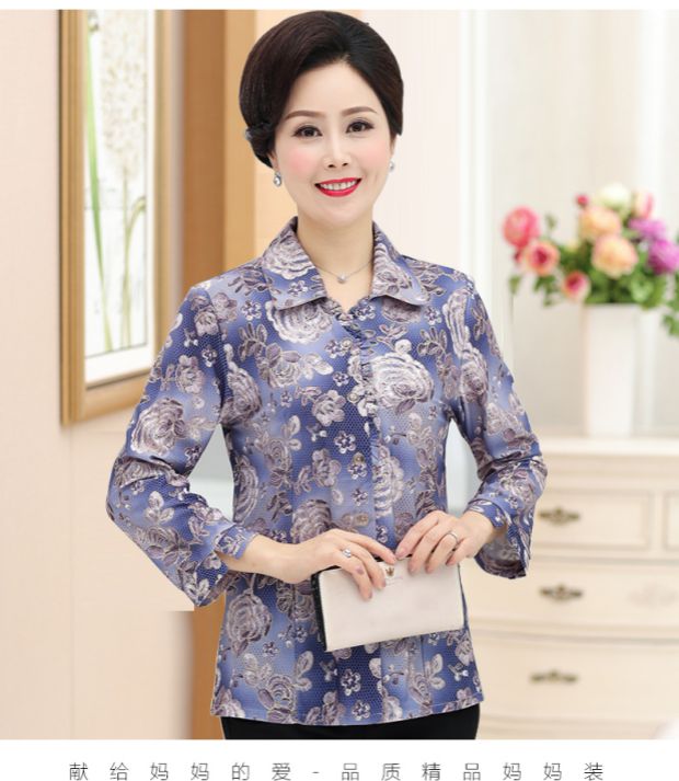 Áo sơ mi nữ mùa hè 2018 xuân hè mới 50-60 tuổi áo sơ mi nữ trung niên tay dài phần mỏng cũ áo khoác cho người lớn tuổi