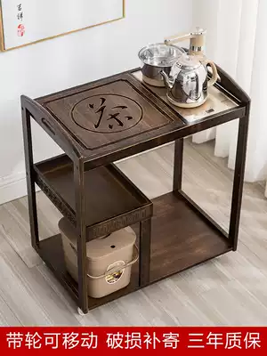 Mobile tea table, tea table, simple household tea table, solid wood tea table, Wujin Stone tea tray, tea set, one tea cabinet