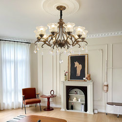 American Retro Chandelier, European Light Luxury Living Room, Bedroom, Dining Room, Duplex Building, Creative Crystal Glass Coffee-Colored Lighting Fixtures