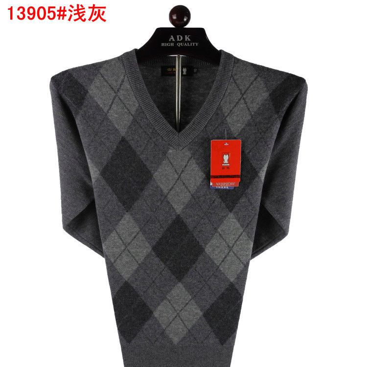 Golden Rabbit Wool Sweater Men's Thickened V-Neck Pullover Warm Knitted Sweater 2026 Autumn/Winter Model for Middle-Aged and Elderly Dad's Wear