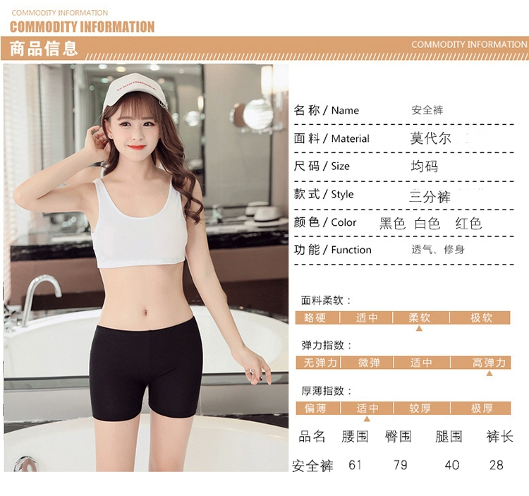 Modal Boxer Tóm tắt Bà Quần an toàn chống ánh sáng Quần legging ba điểm màu đen Quần short bảo hiểm đen trắng