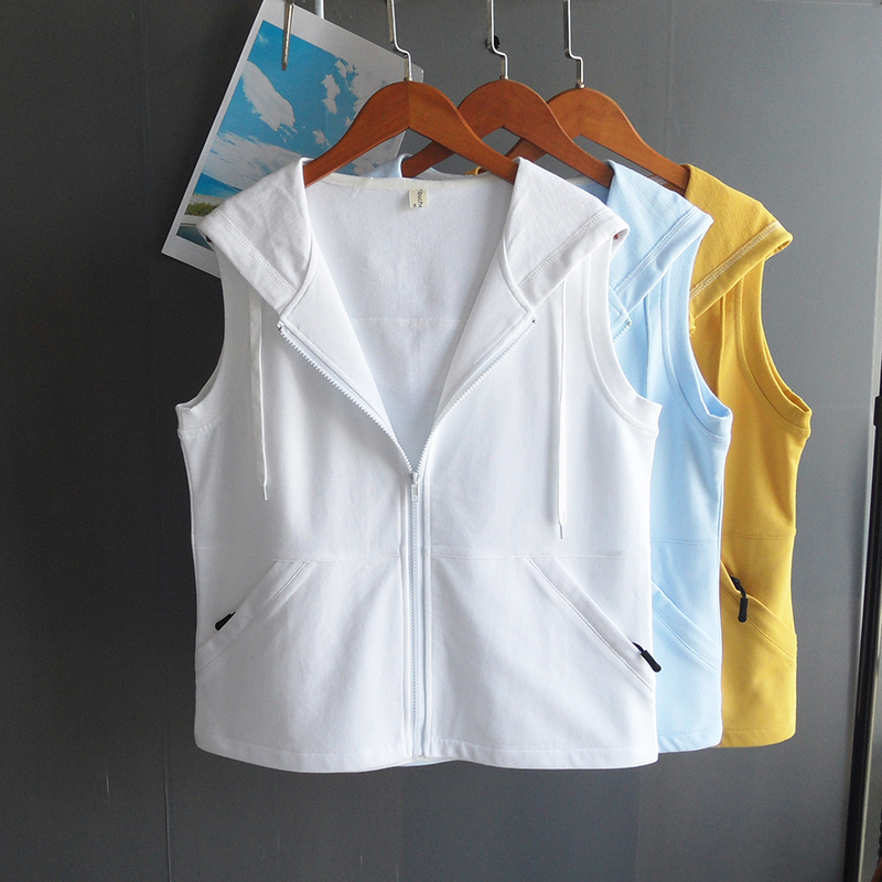 Hoodie with Zipper and Large Pockets, Pure Cotton Vest Sweatshirt for Women, Zipper Cardigan, New Thin Short Vest for Spring, Summer, and Autumn