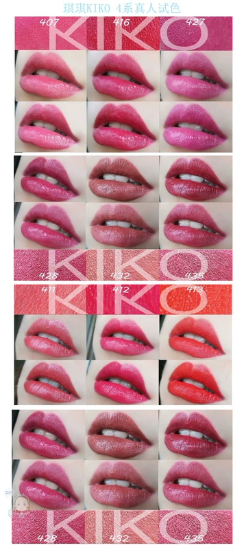 Ý Son môi KIKO 4 dòng son môi dưỡng ẩm đậu màu 407 nước đỏ anh đào đỏ đích thực 414/416 - Son môi