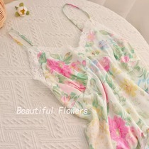 Walking in and out of flowers~like an elf Orange Sea pure lust style suspender satin cotton nightgown for women summer