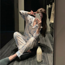 Good night is love for you ~Home Daily Fractured Blue Pajamas suit lady silk and autumn thin