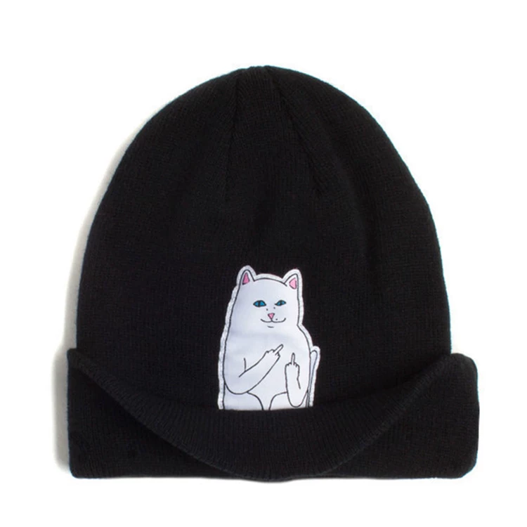Мультитональный разноцветный по�� RIPNDIP Шапка-беретка с карманом Кот Линг Кот Вязаная шерстяная шапка холодная