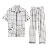 Middle-aged nan shui yi summer thin cotton short sleeve trousers nan shui yi middle-aged nan shui yi cardigan dad pajamas