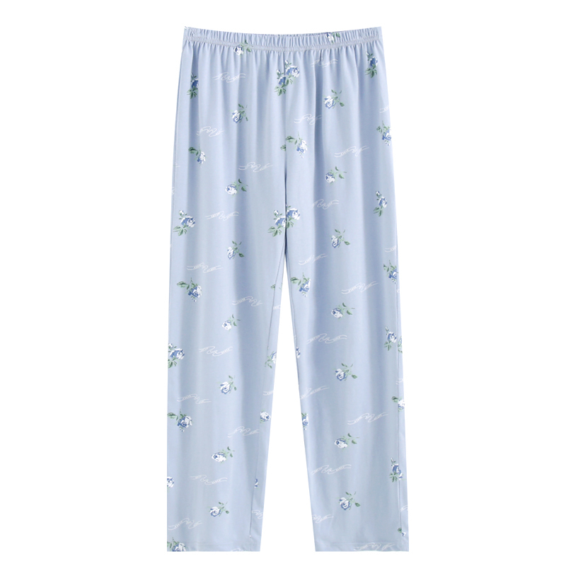 Middle-Aged and Elderly Women's High-Waisted Summer Thin Cotton Pajama Pants, Summer Middle-Aged Women's Full Cotton Plus-Size Long Pajama Pants