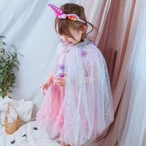 June 1 Girls cloak ice and snow princess sequins star mesh thin cloak performance dress up childrens cloak Cape long