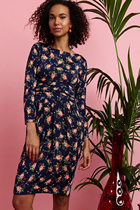 Sashimi Skinny Wrap Dress Dress Dress Woman Dress Flower Pattern Printed Deep Blue Geot Office (special price)