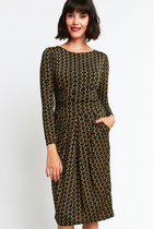 UK boomer French prolific fashion majors slim wrap with dress yellow box patterned womens office