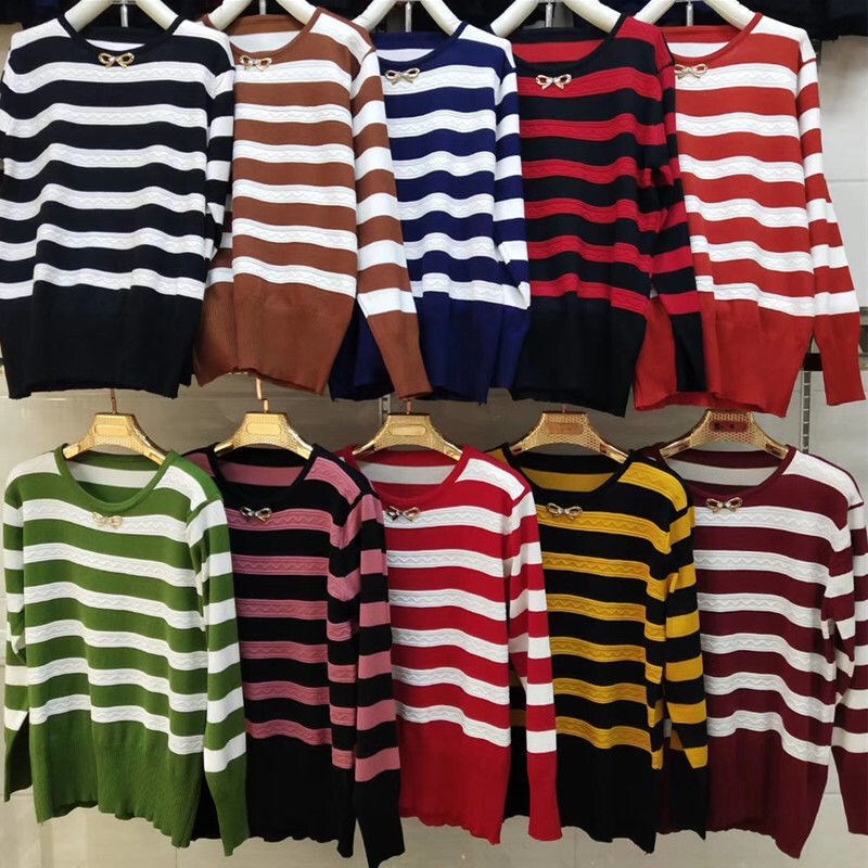 Clearance Bargain~ Counter Withdrawal of Final Stock: Export Knitwear, Spring and Autumn Tops, Base Layer Shirts, Striped Sweaters for Women, Loose Fit