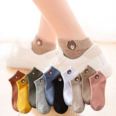 可签到！日系纯棉小熊女袜3双