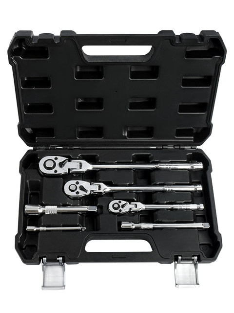 Extended 72-Tooth Folding Reversible Quick-Release Ratchet Socket Wrench with Extension Rod, Small, Medium, and Large Sizes