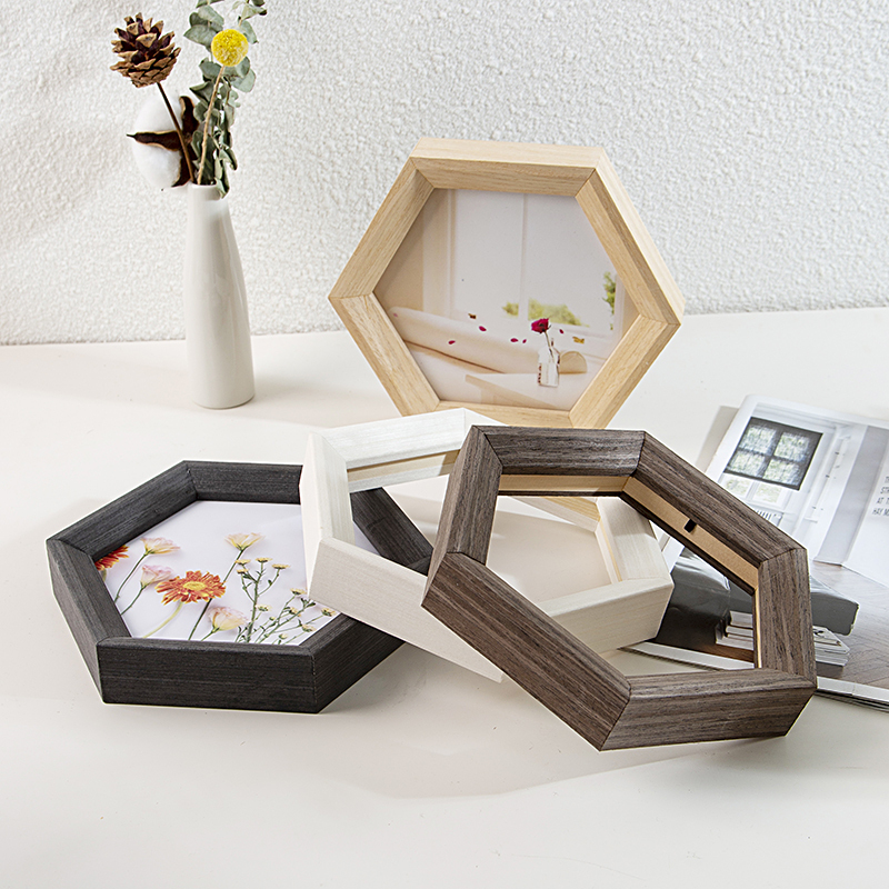 Solid Wood Hexagonal Photo Frame Polygon Kindergarten Corporate Culture Photo Wall Picture Frame Wall Hanging Decorative Picture Frame