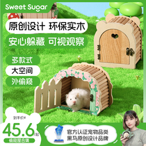 Suvisug Sneak Peep Series Wood Nest House Cute View Supplies Toys Golden Silk Bear Dwarf hamster caché de la maison