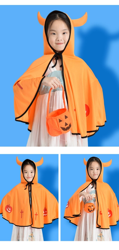 Halloween trẻ em trang phục cosplay nam và nữ sừng quỷ khăn choàng áo choàng ma cà rồng áo choàng hiệu suất