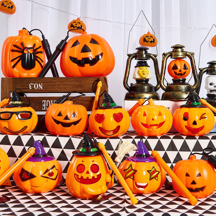 万圣节道具装饰用品发声发光灯笼手提南瓜