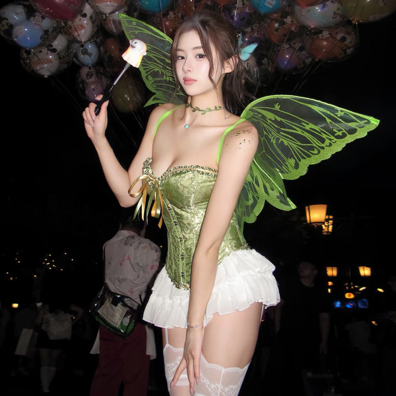 Halloween Cosplay Costume for Women, Tinkerbell, Wizard of Oz, Angel Wings, Role-Playing Outfit