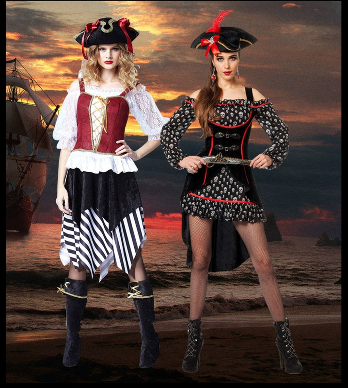 Trang phục hóa trang Halloween trưởng thành nam cosplay hóa trang biểu diễn Caribe nữ thuyền trưởng cướp biển trang phục