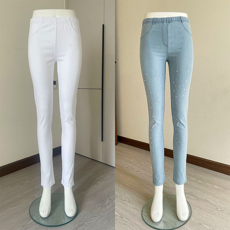 Spring and Summer Light-Colored Pencil Pants, Dual-Purpose White Light Blue Tights for Bottoming and Outer Wear, High Elastic Knitted Imitation Denim