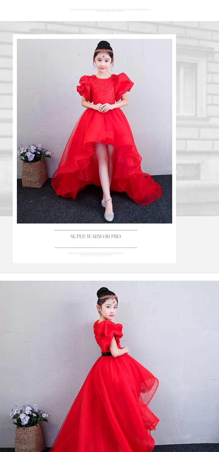 Váy trẻ em màu đỏ công chúa váy cô gái sinh nhật catwalk váy cô gái piano chủ trang phục váy dài mùa xuân set vest bé trai kẻ sọc ca rô kèm nơ