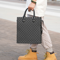 New Business File Package M46098 Black Flowers Genuine Leather Briefcase Casual Skew Satchel With Big Card Hand Men And Women Bag