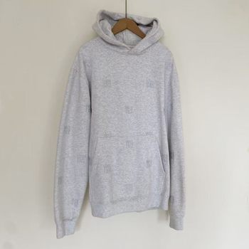 Street Style Loose-Fitting Cotton Hoodie Unisex Gray Pullover Long-Sleeve Letter Embroidery Casual Trendy Top