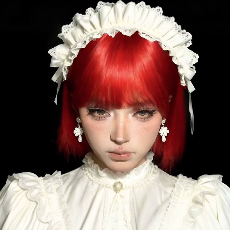 Wig for Women, Short Hair, Versatile for Cosplay, Bright Red Bob Wig, Lolita Black Gothic Short Straight Hair Full Wig Wig for Women, Short Hair, Versatile for Cosplay, Bright Red Bob Wig, Lolita Black Gothic Short Straight Hair Full Wig