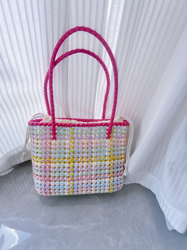 Handmade Rattan Woven Bag Ins Dopamine Macaron Rainbow Handbag Fashionable Holiday Gift Handmade Rattan Woven Bag Ins Dopamine Macaron Rainbow Handbag Fashionable Holiday Gift
