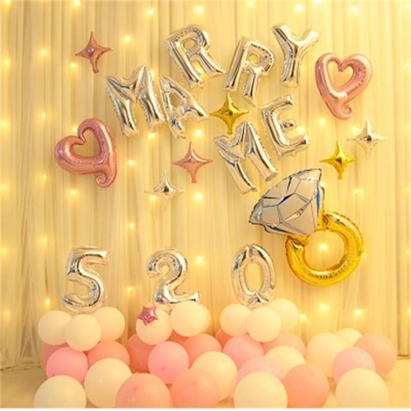 Marriage proposal balloon decoration romantic confession layout room indoor scene decoration petal love letter 520