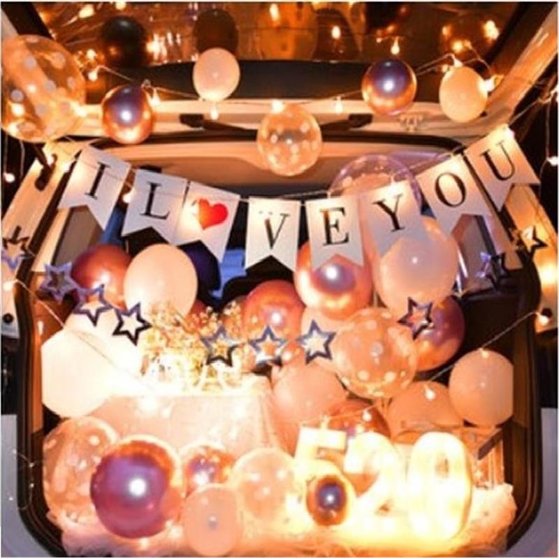 The feeling of the car lift ceremony, the trunk confession, the surprise arrangement, the trunk, the proposal balloon, the romantic scene, the love decoration
