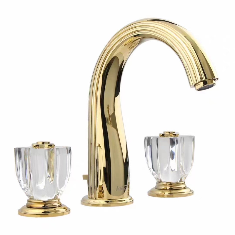 French-Style Light Luxury High-End All-Copper Gold Double-Handle Three-Hole Basin Faucet Hot and Cold Water Faucet Hotel Bathroom Cabinet Faucet