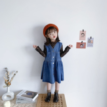 Bean Bag Monarch 2022 Spring Summer Girl Baby Han Version Foreign Air 100 Lap Denim Sleeveless Harness with dress Vest Skirt Tide