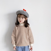 Add suede 21 winter male and female child baby 100 lap comfort retro Han version pure cotton small and half high collar striped necropolis
