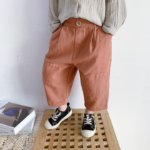 Bean Bag Monarch 20 Autumn Han version Men and women Boy Baby Neutral Twill Cloth Patch Knee Casual Turnip Pants 90% Pants