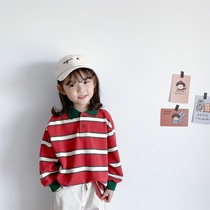 Bean Bag Monarch 2020 Fall Korean version of male and female children Baby 100 lap handsome retro striped POLO shirt T-shirt blouse