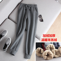 Winter warm lamb velvet pants plus velvet padded casual pants men and women slim sweatpants small feet warm pants