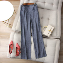 Good wearing preferred temperament commute fine and soft linen waist interwaist clear slim straight cylinder wide leg long pants female summer summer