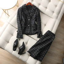 Temperament Shuyuan Wind ~ turning-over Mao shall be loose with loot jacket + rear mid opening fork half body bag dress suit autumn and winter