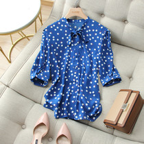 Retro complex lining Skin Color with elegant bow tie floating with French style Romantic Minus-point True Silk Shirt Woman Summer