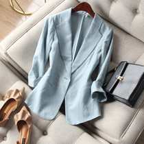 Autumn and summer simple commuter OL Joker pure color seven-point sleeve one button slim linen blend small suit jacket women