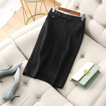 Trendy swarm-in-shape black warm wool with a slim fit and a hip 100 lap for a long and a half body dress autumn and winter