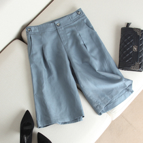 Base Summer New Pint High-end Tiansilk Linen Pure Color Pants Stump Design High Waist Display Slim 50% Wide Leggings Pants Women