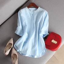 2022 spring and summer elegant ladies delicate handmade beads collar meticulous linen shirts small round collar 50% sleeves blouses woman